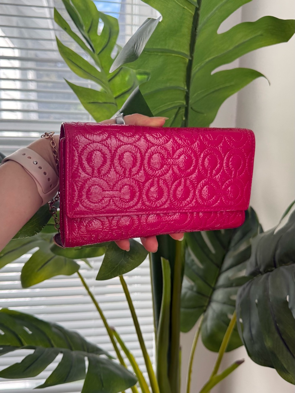 COACH Hot Pink Signature Debossed Patent Leather Wallet Bag